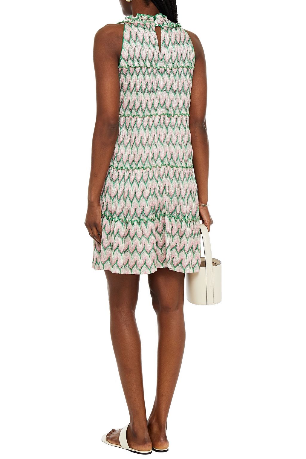 MISSONI Ruffled metallic crochet-knit mini dress