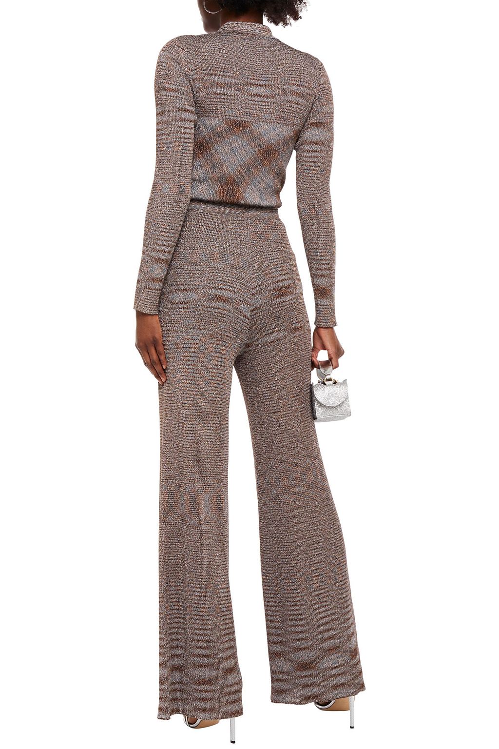 MISSONI Wrap-effect metallic ribbed-knit wide-leg jumpsuit