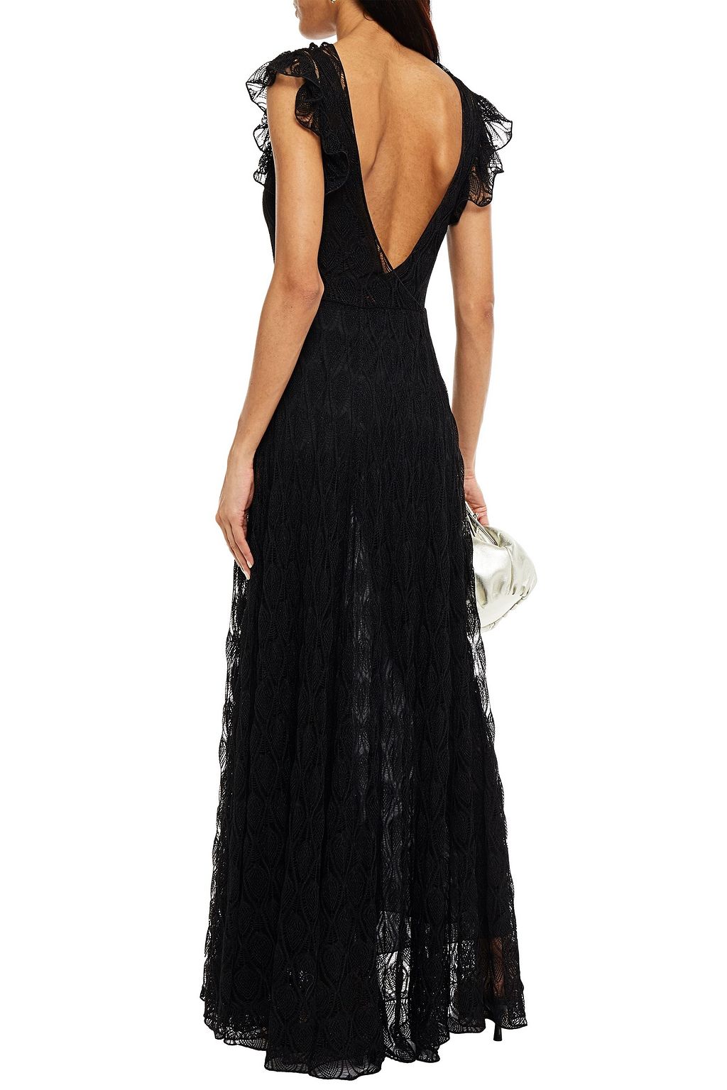 MISSONI Ruffled metallic crochet-knit maxi dress