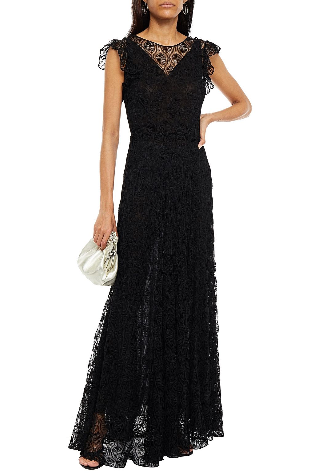 MISSONI Ruffled metallic crochet-knit maxi dress