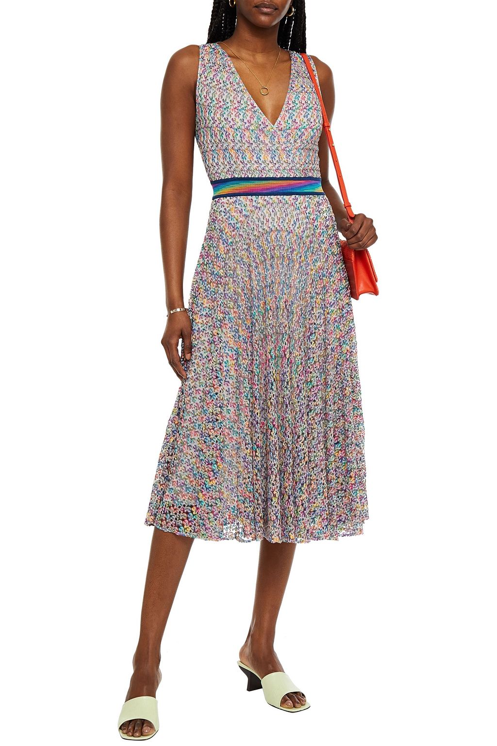 MISSONI Wrap-effect crochet-knit midi dress