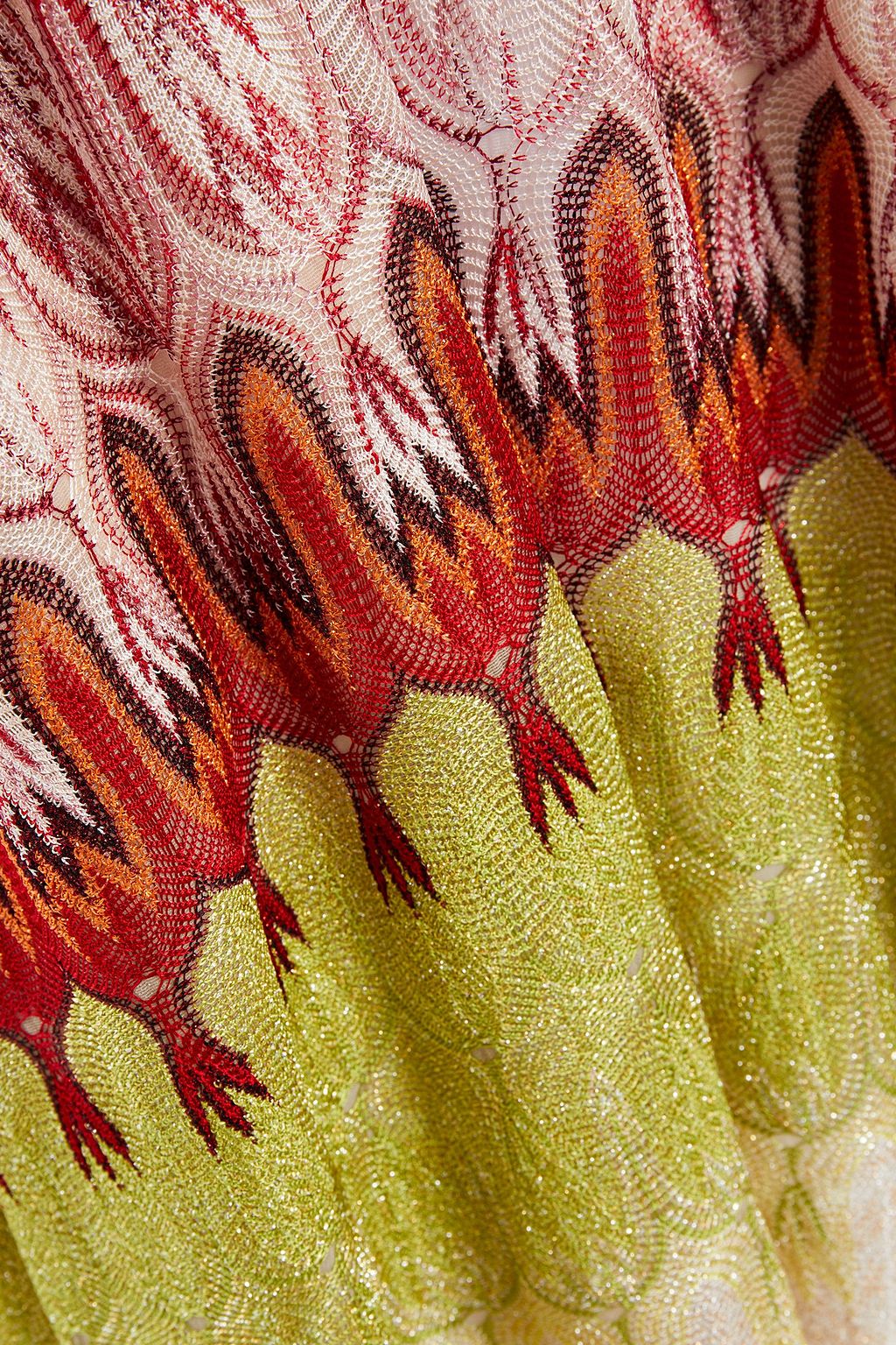 MISSONI Wrap-effect metallic crochet-knit halterneck dress