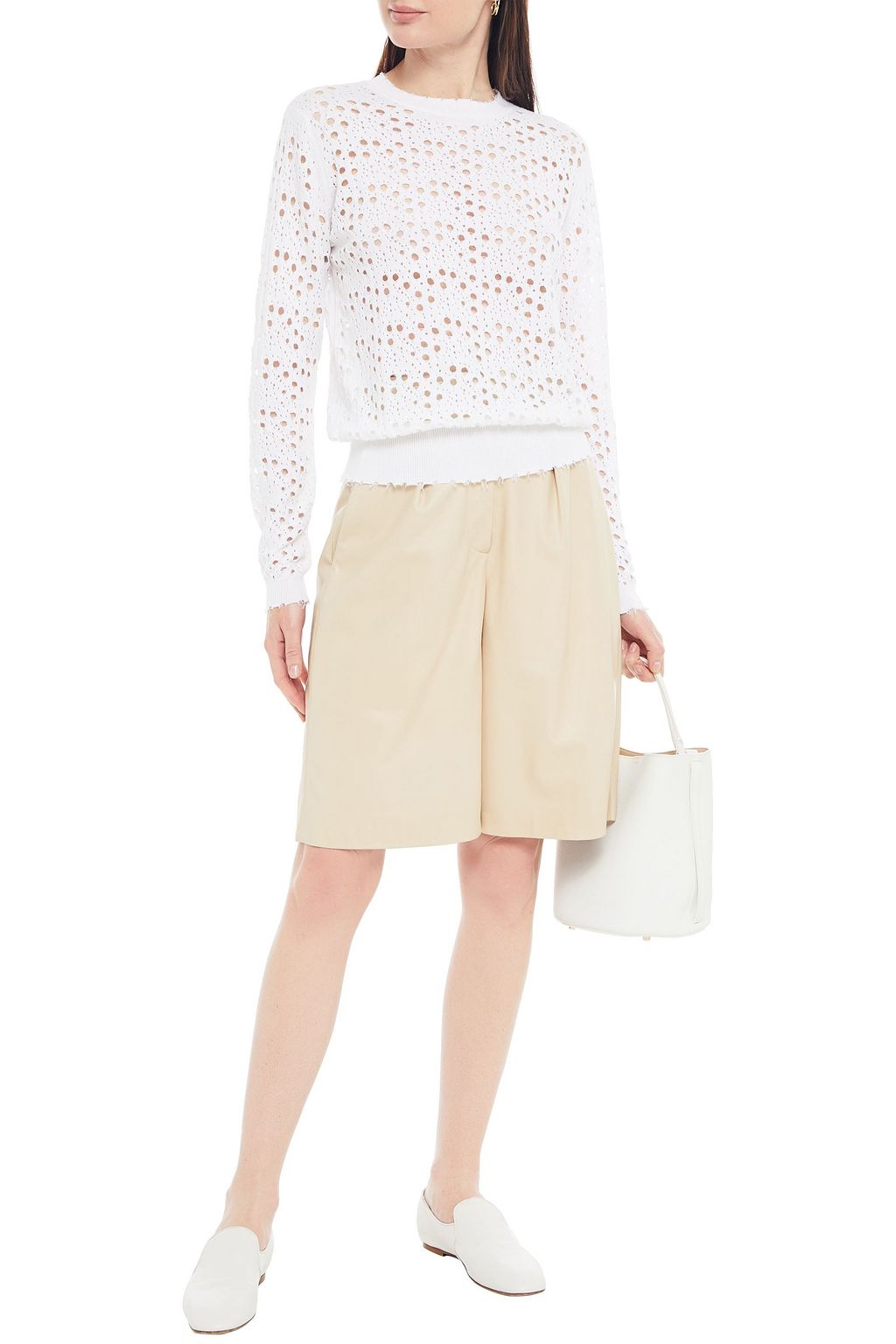 COTTON BY AUTUMN CASHMERE Distressed open-knit cotton sweater