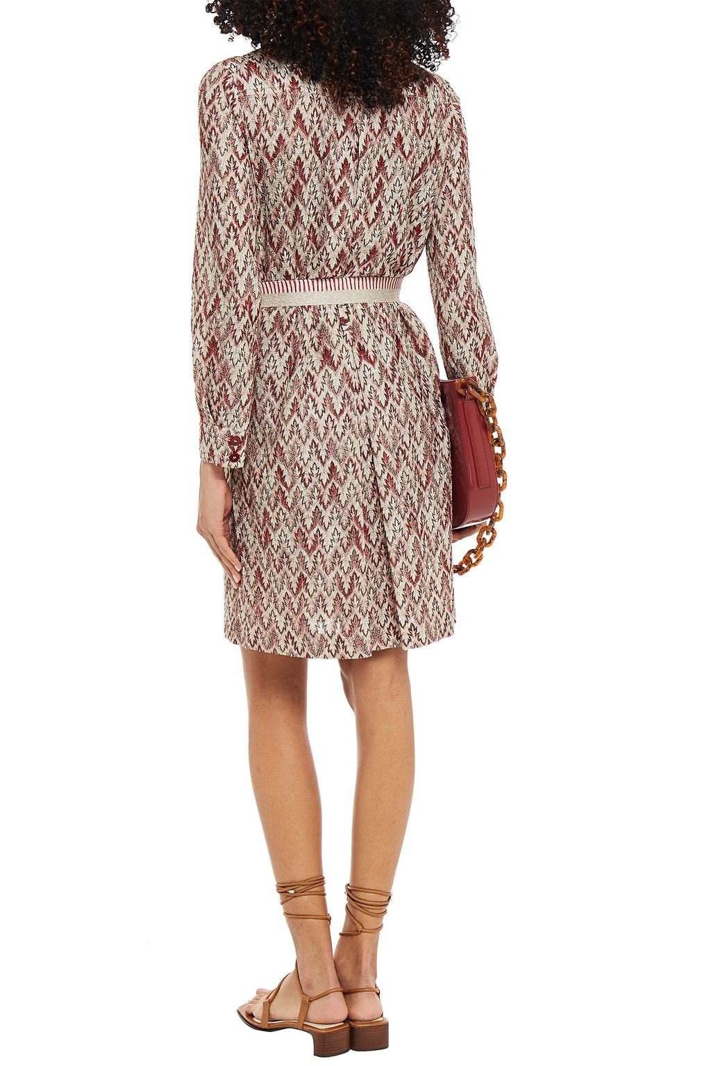 MISSONI Belted metallic crochet-knit dress
