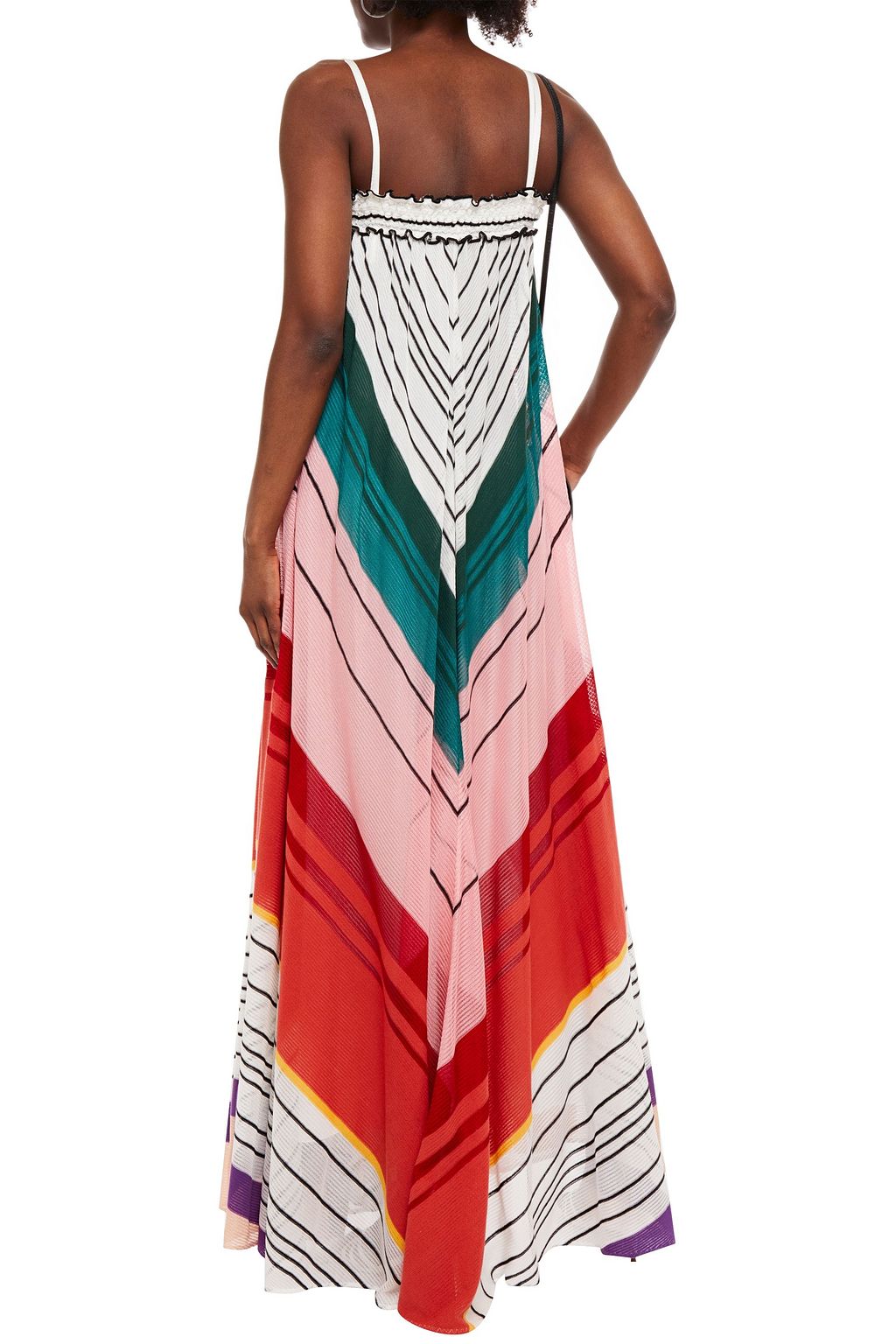 MISSONI Ruffle-trimmed striped crochet-knit maxi dress