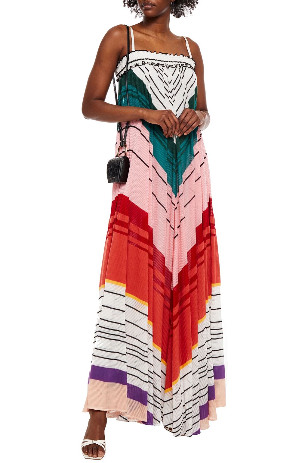 MISSONI Ruffle-trimmed striped crochet-knit maxi dress