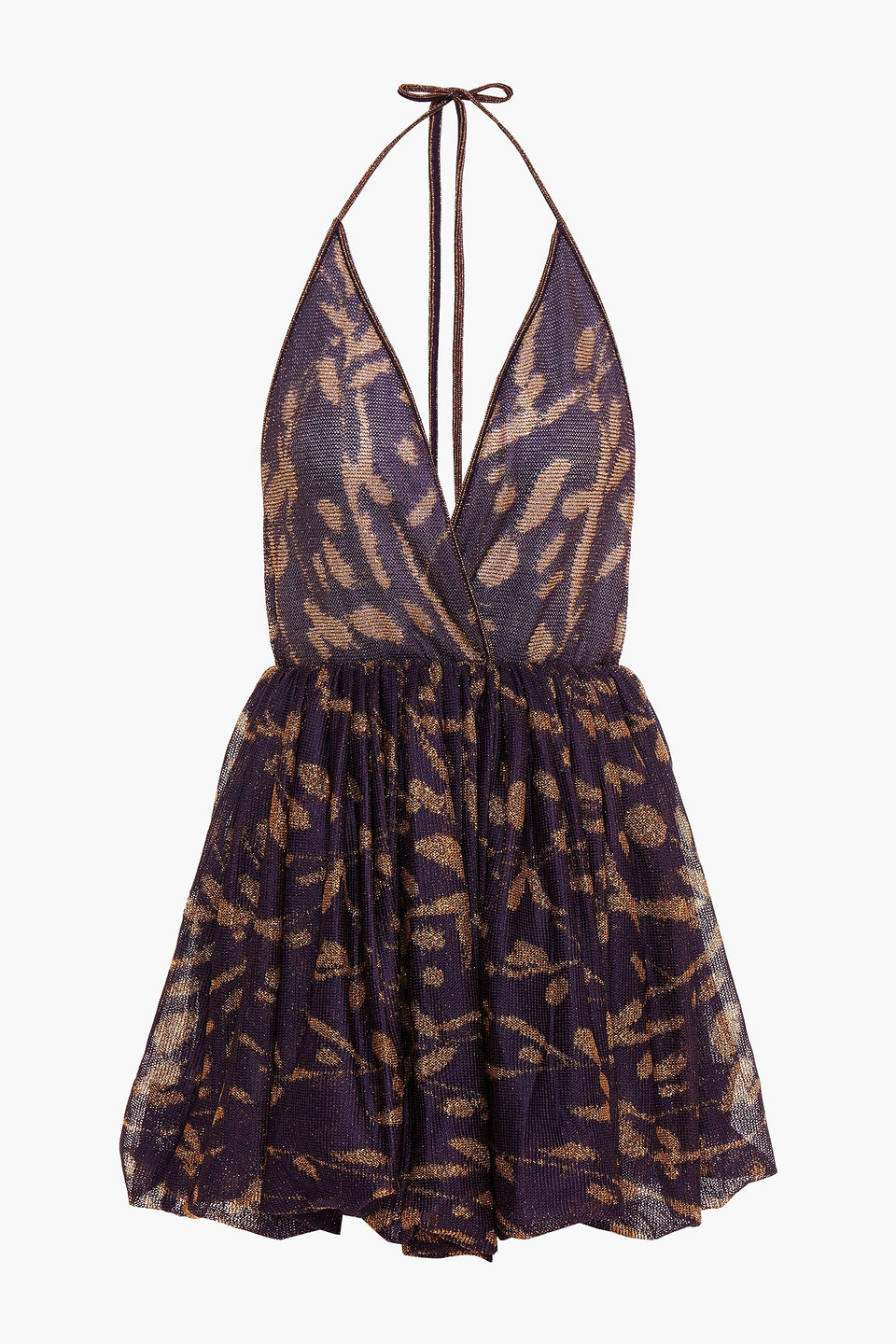 Missoni Woman Wrap-effect Metallic Crochet-knit Halterneck Mini Dress Purple Size 36