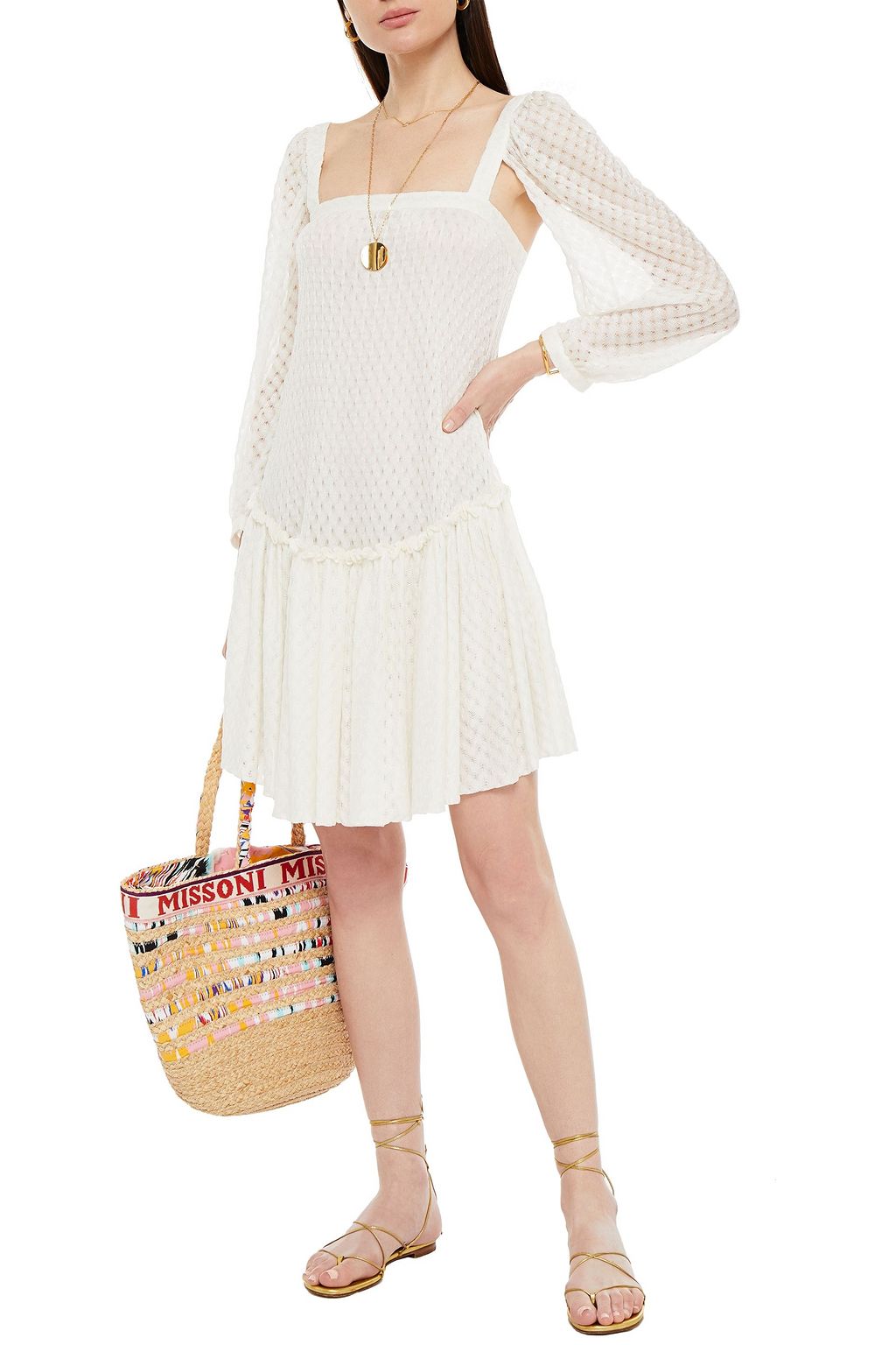 MISSONI Cutout gathered crochet-knit mini dress