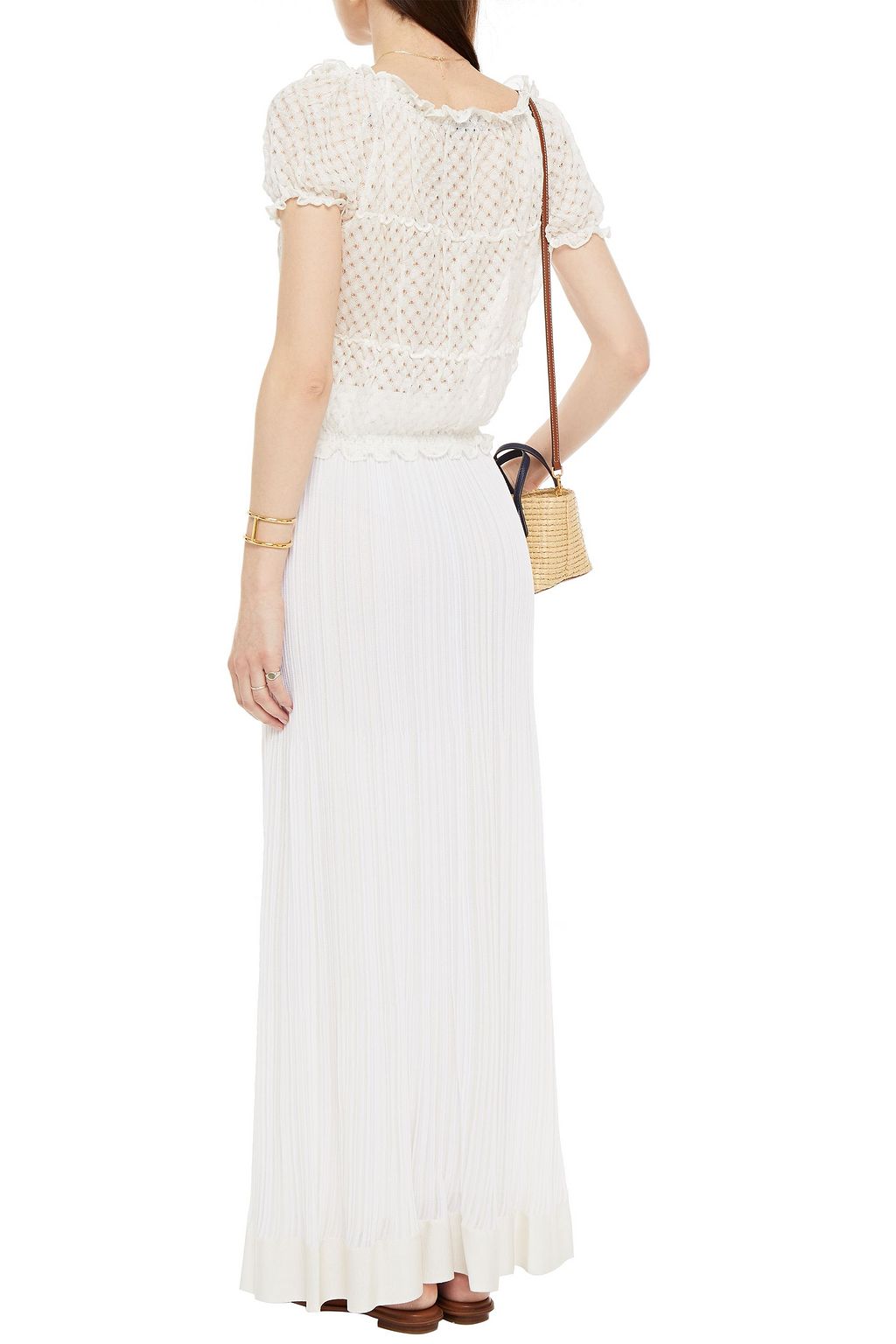 MISSONI Off-the-shoulder ruffled crochet-knit top