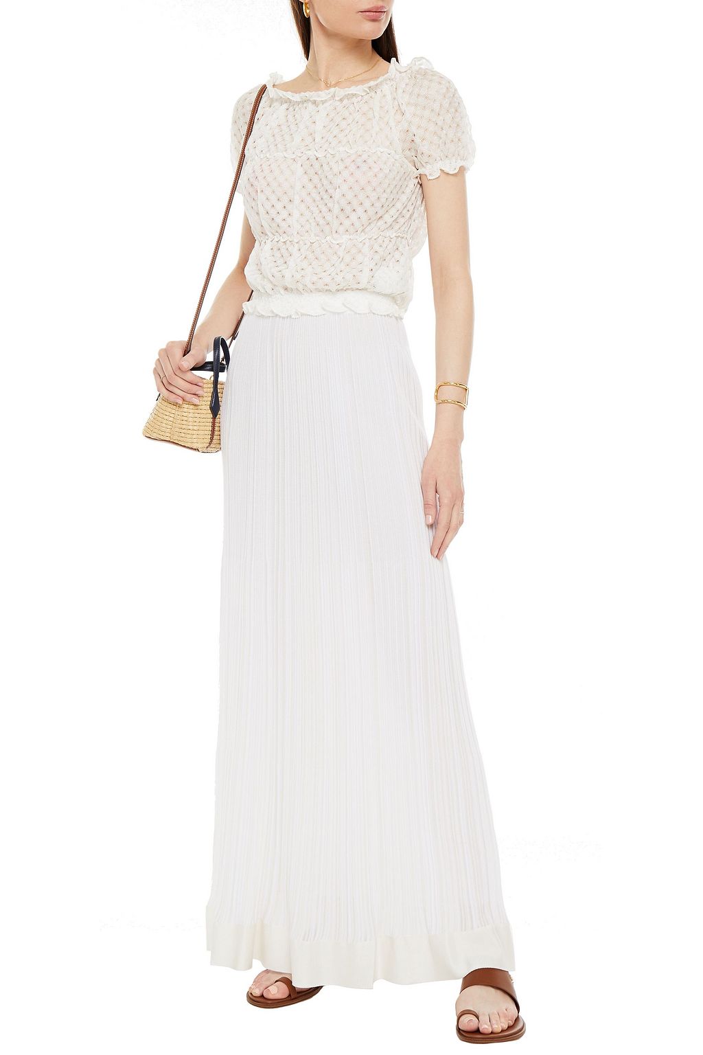 MISSONI Off-the-shoulder ruffled crochet-knit top