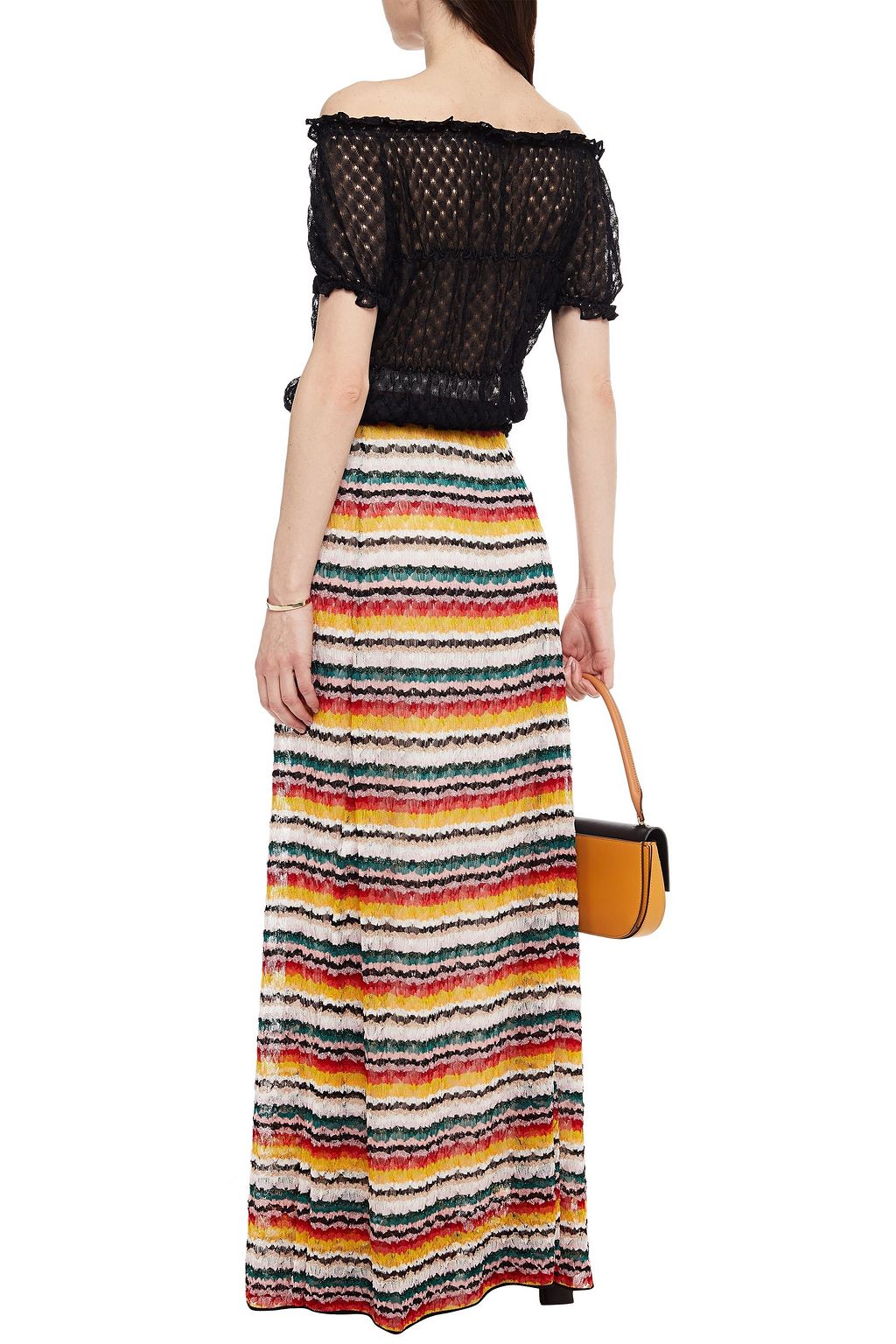 MISSONI Off-the-shoulder ruffled crochet-knit top
