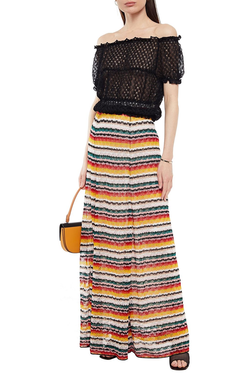 MISSONI Off-the-shoulder ruffled crochet-knit top
