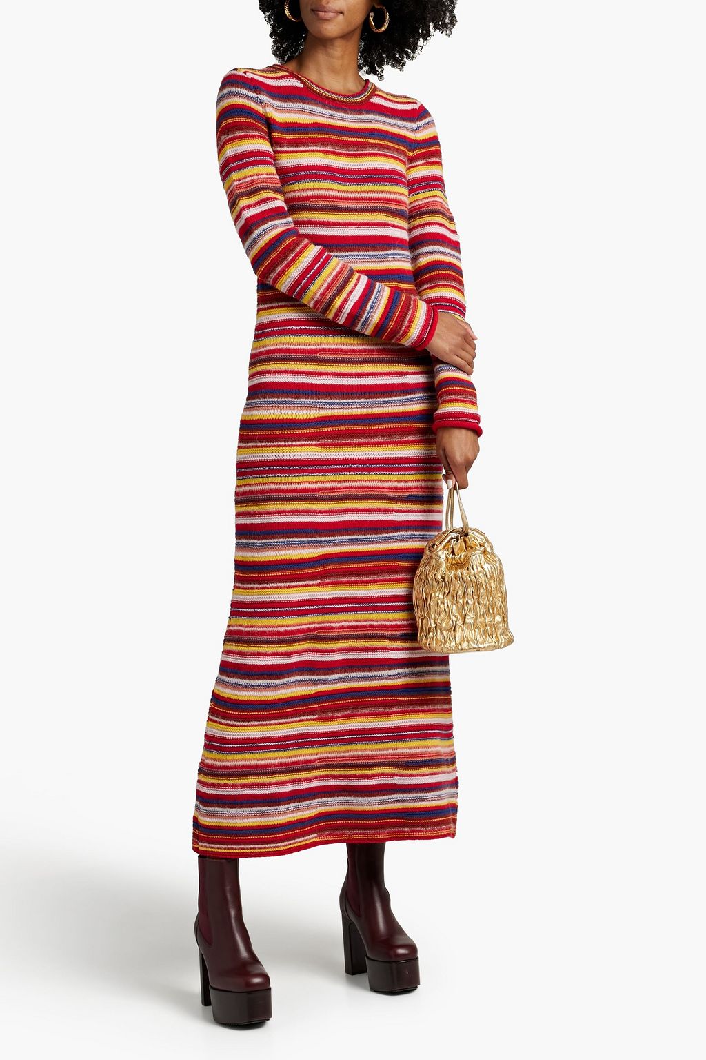 CHLOÉ Striped cashmere-blend midi dress