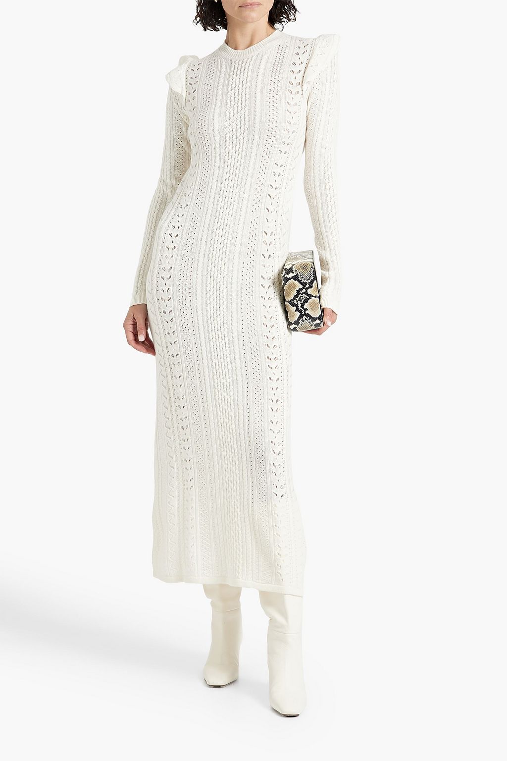CHLOÉ ケーブルニット ウール&カシミヤ混 ミディワンピース