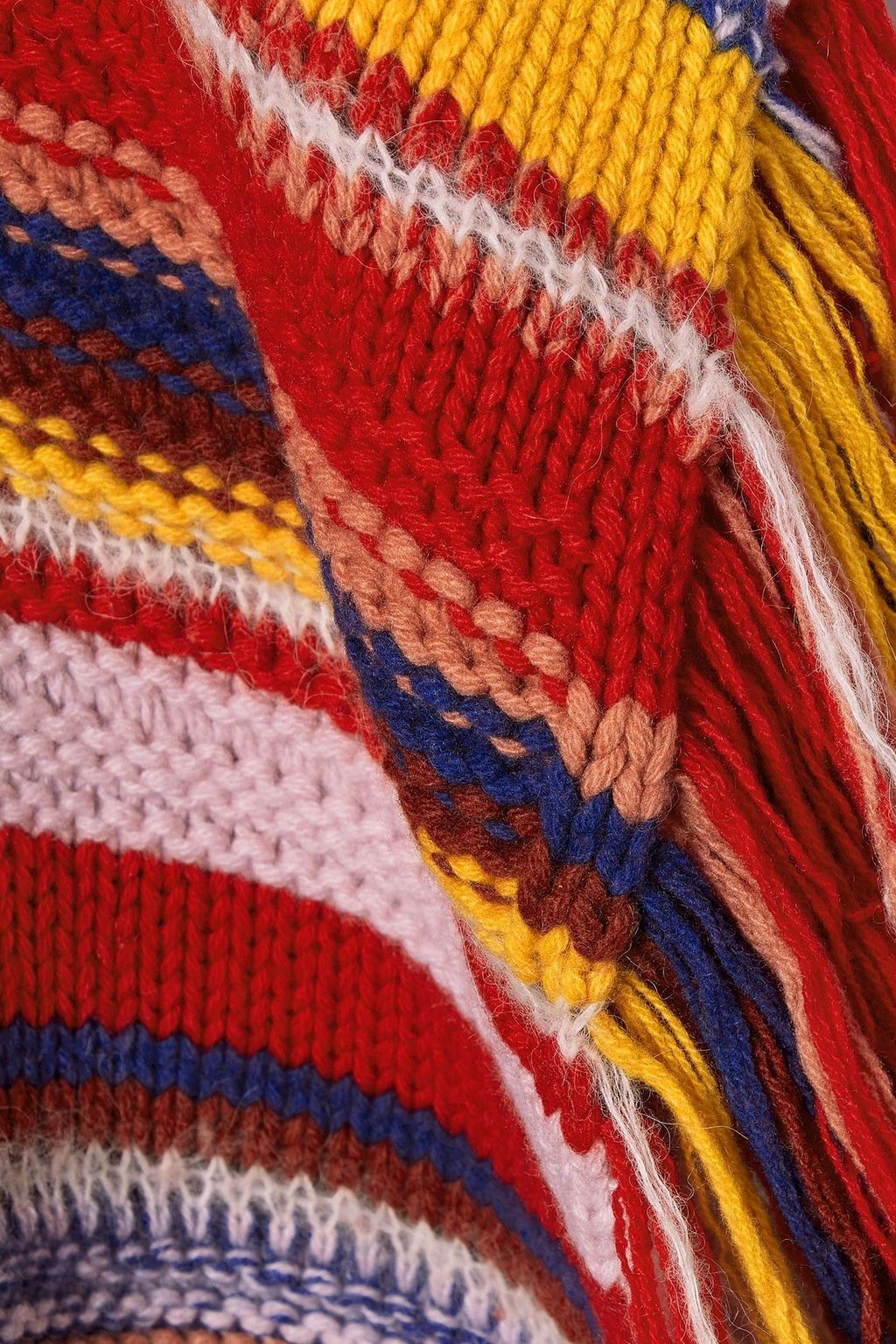 CHLOÉ Oversized fringed striped cashmere-blend turtleneck poncho