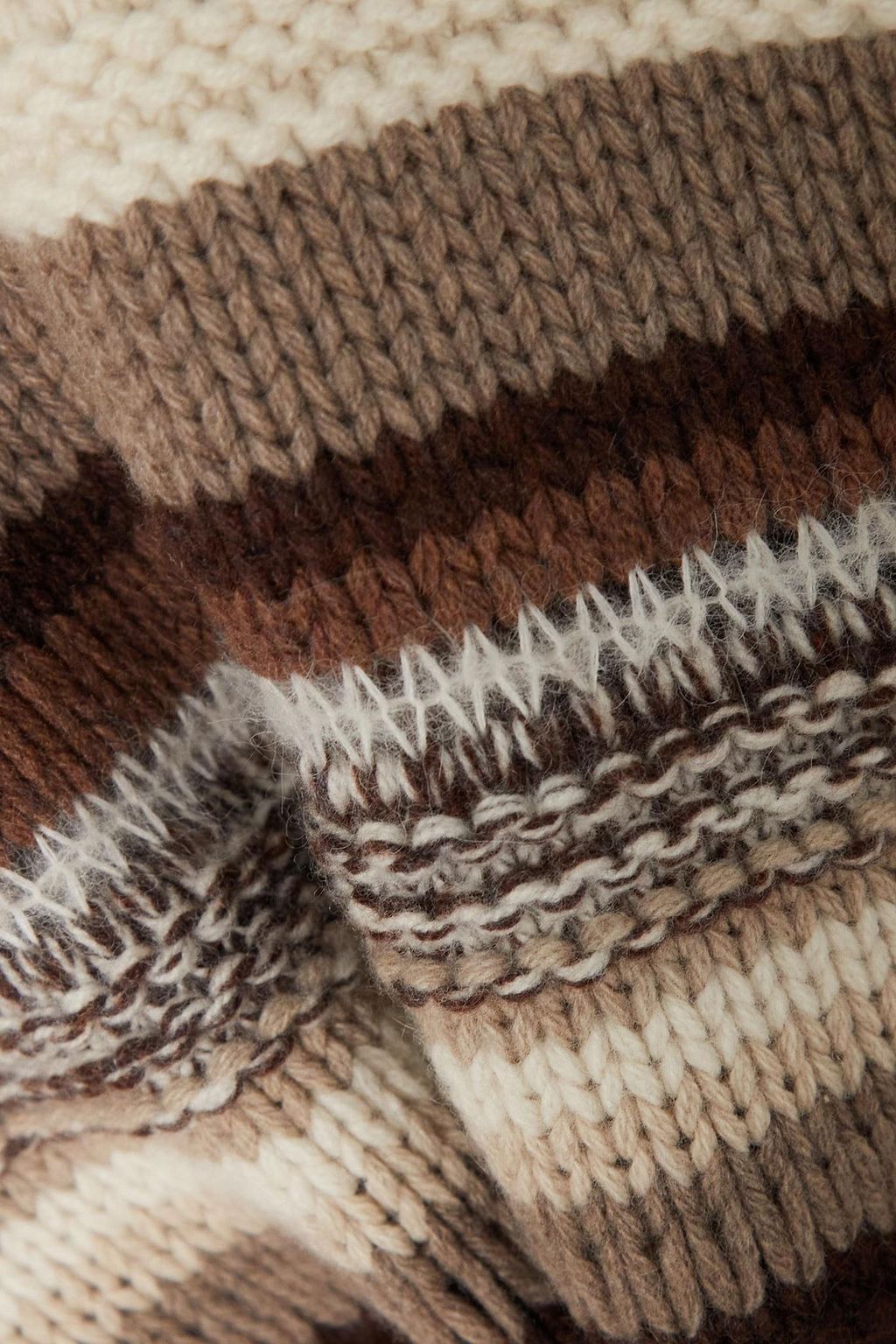 CHLOÉ Oversized fringed striped cashmere-blend turtleneck poncho