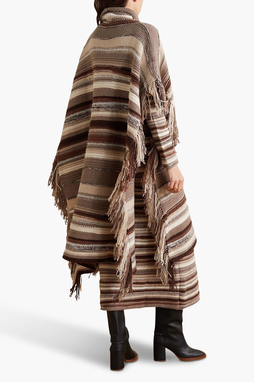 CHLOÉ Oversized fringed striped cashmere-blend turtleneck poncho