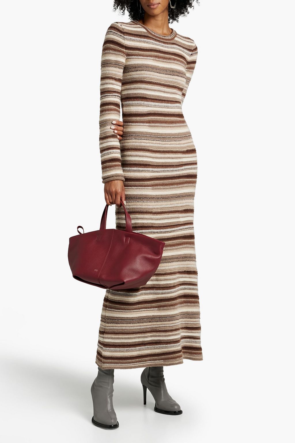 CHLOÉ Striped cashmere-blend midi dress