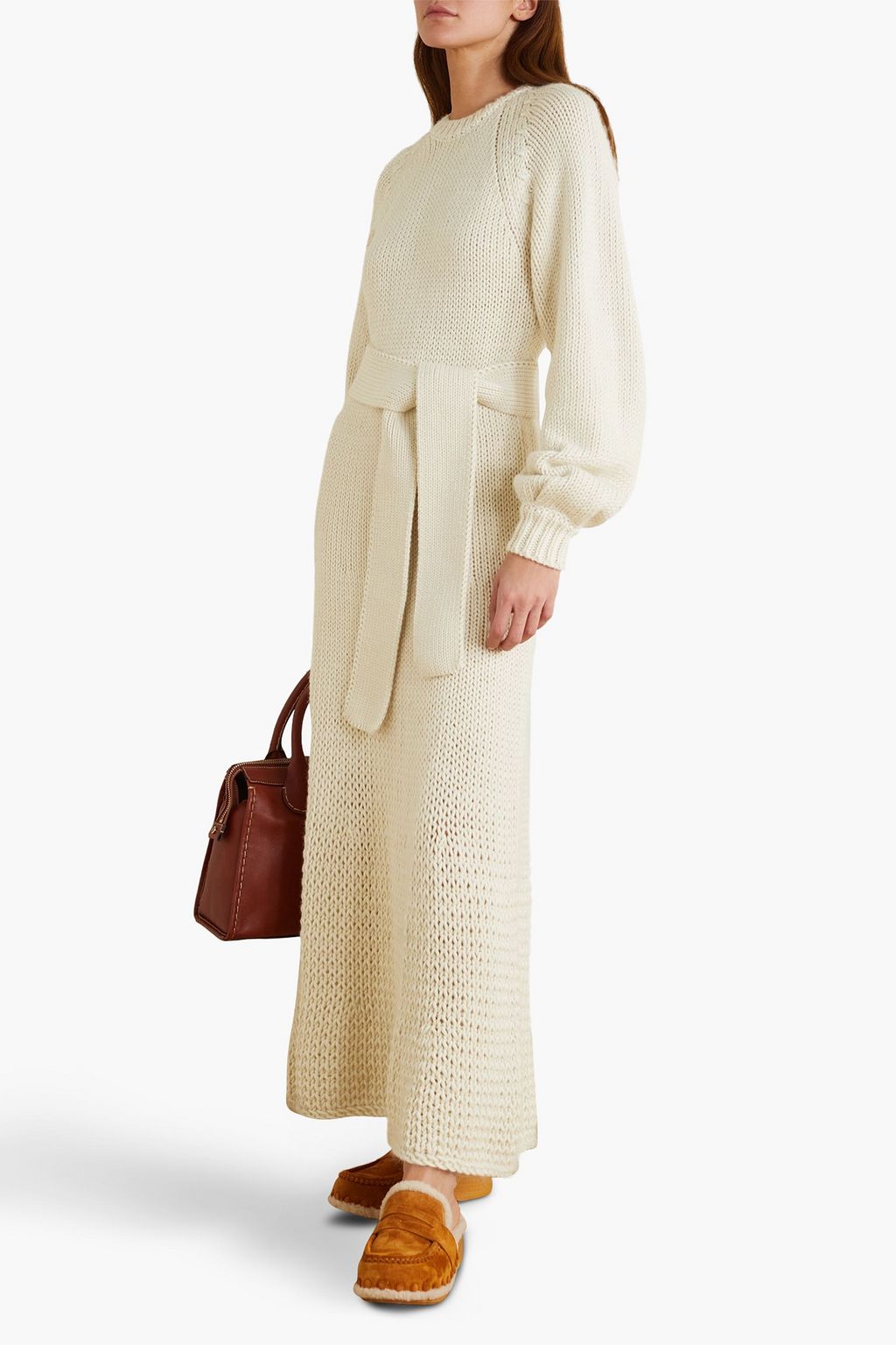 CHLOÉ ウール&シルク&カシミヤ混 マキシワンピース ベルト付き