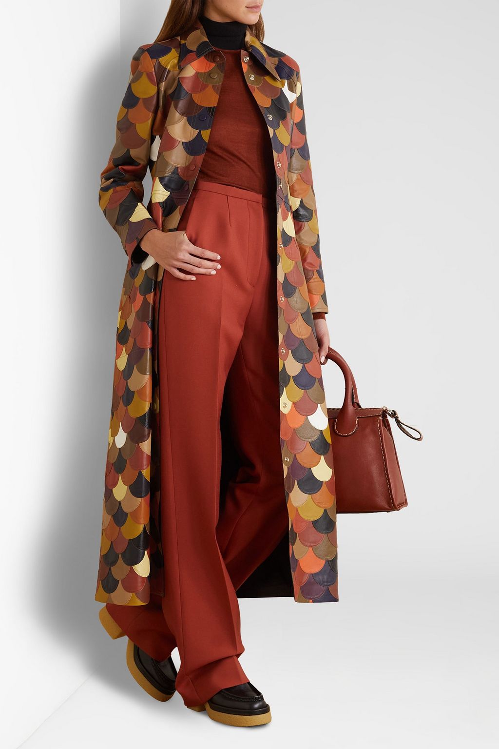 CHLOÉ Scalloped patchwork leather coat