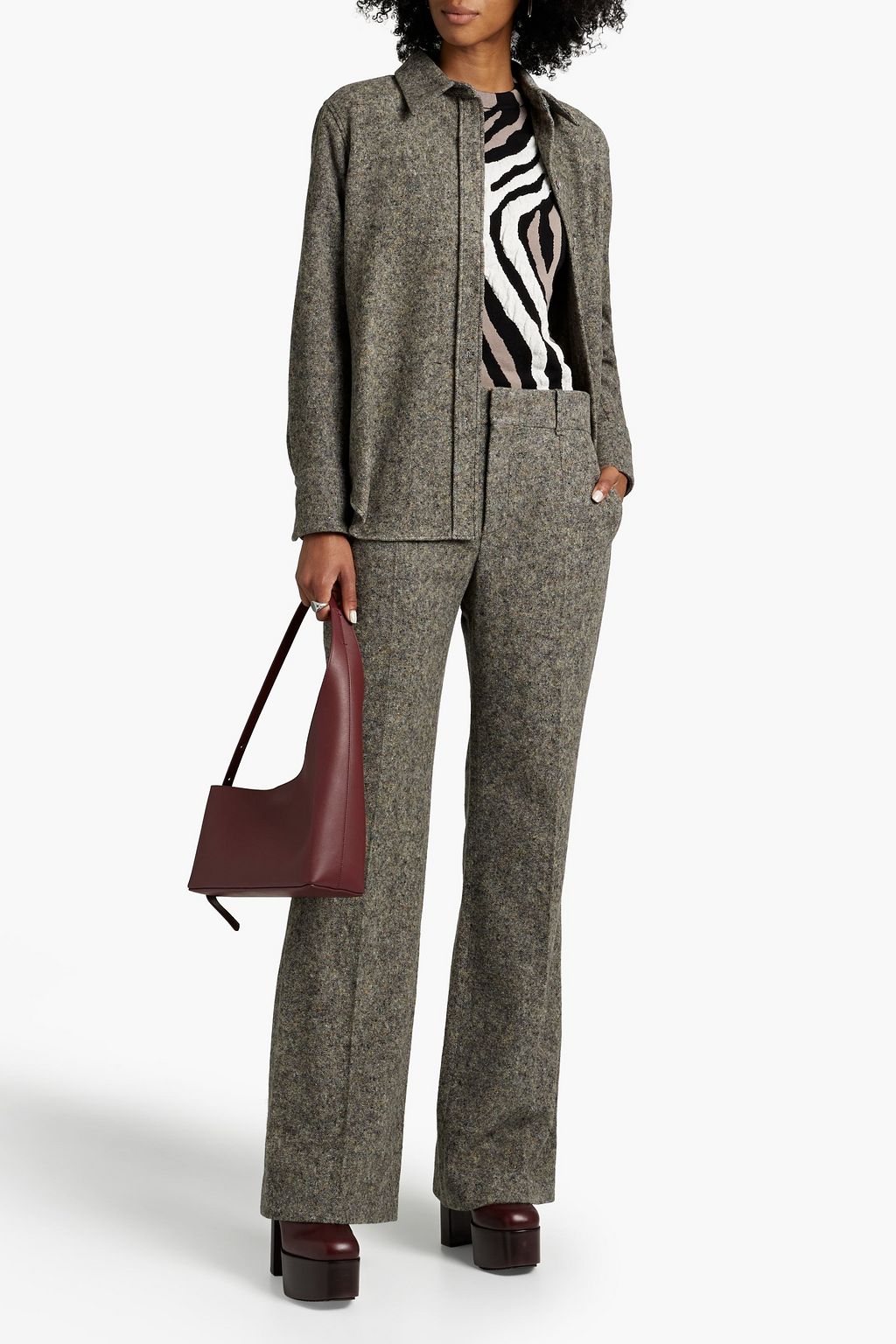 CHLOÉ Mélange wool and silk-blend straight-leg pants