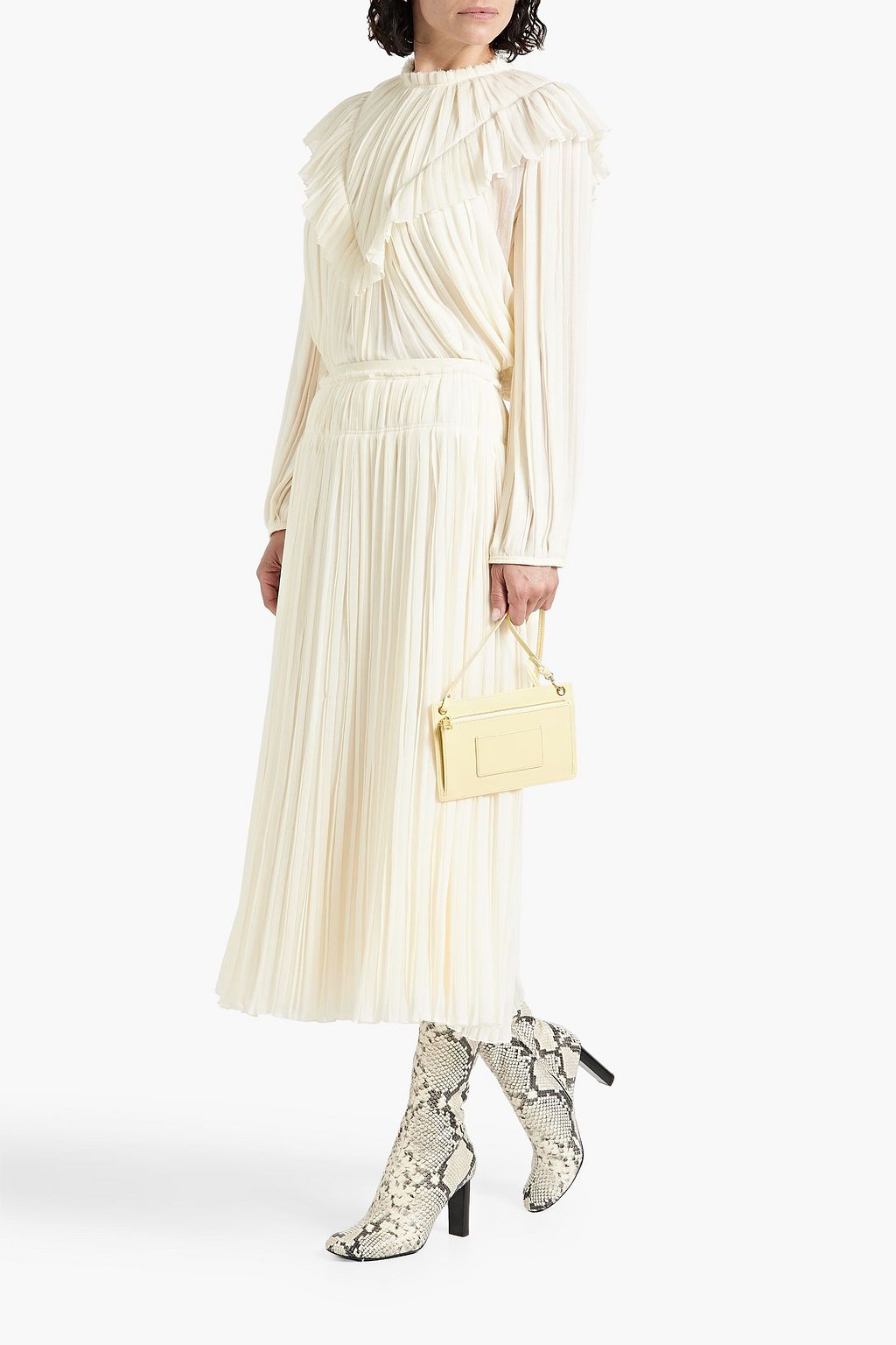 CHLOÉ Pleated wool-gauze midi skirt
