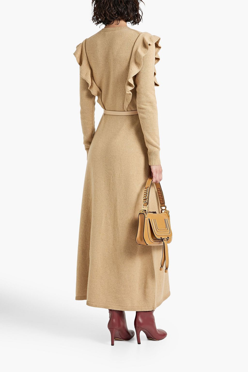 CHLOÉ Belted ruffled cashmere midi dress