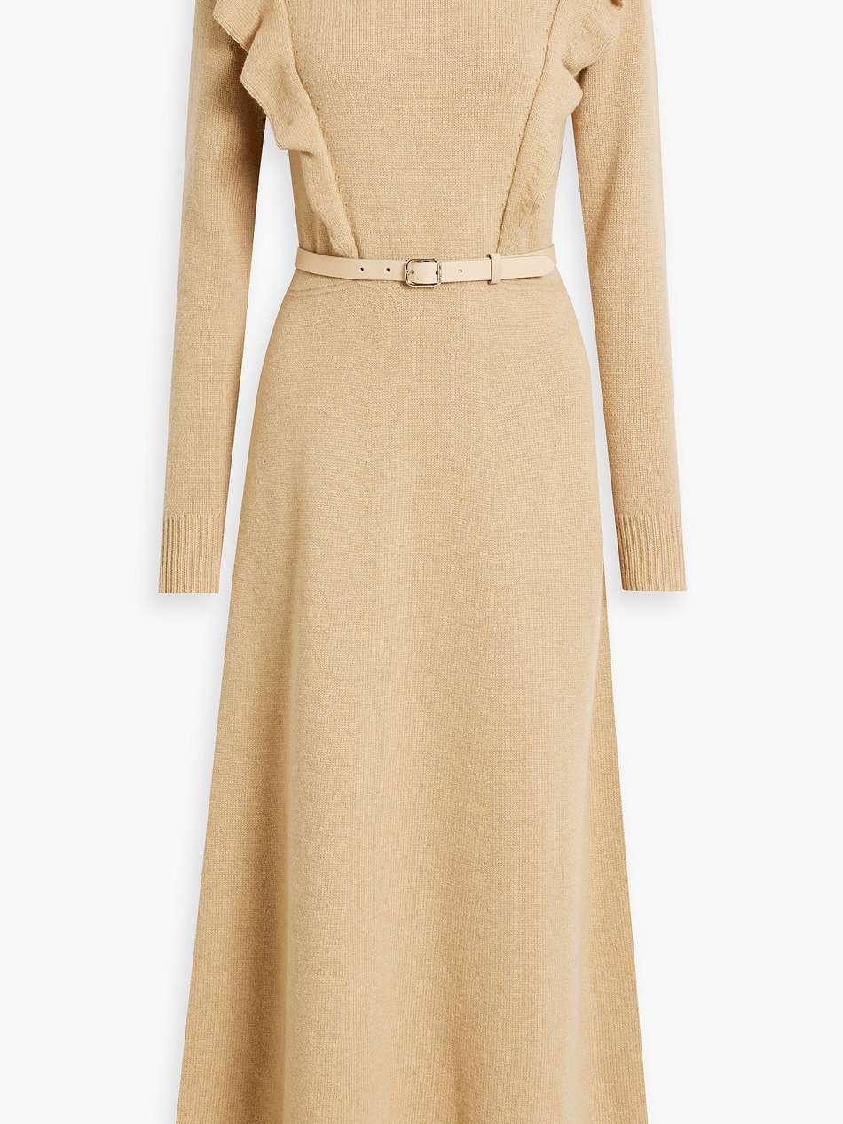 belted ruffled cashmere midi dress