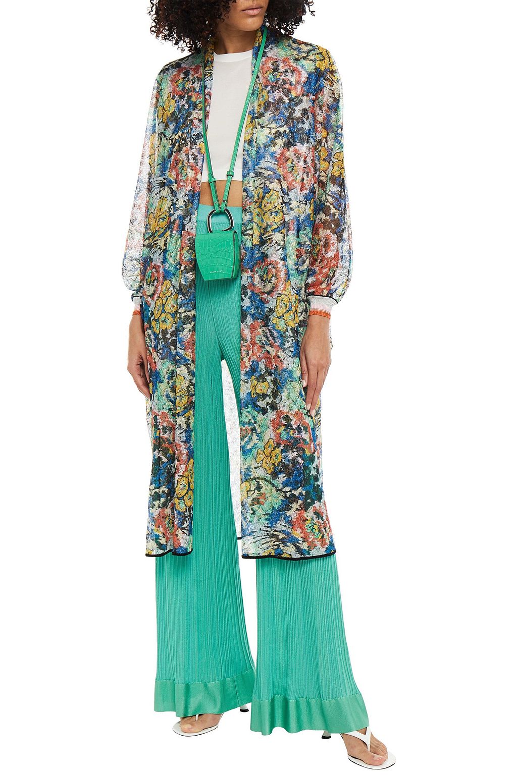 MISSONI Metallic printed crochet-knit cardigan