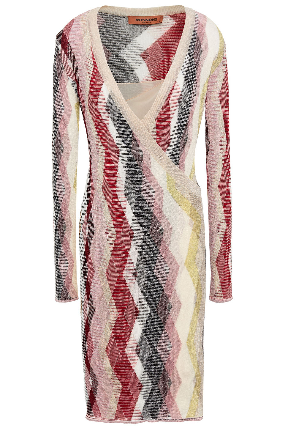 Missoni Woman Wrap-effect Metallic Crochet-knit Mini Dress Baby Pink Size 40