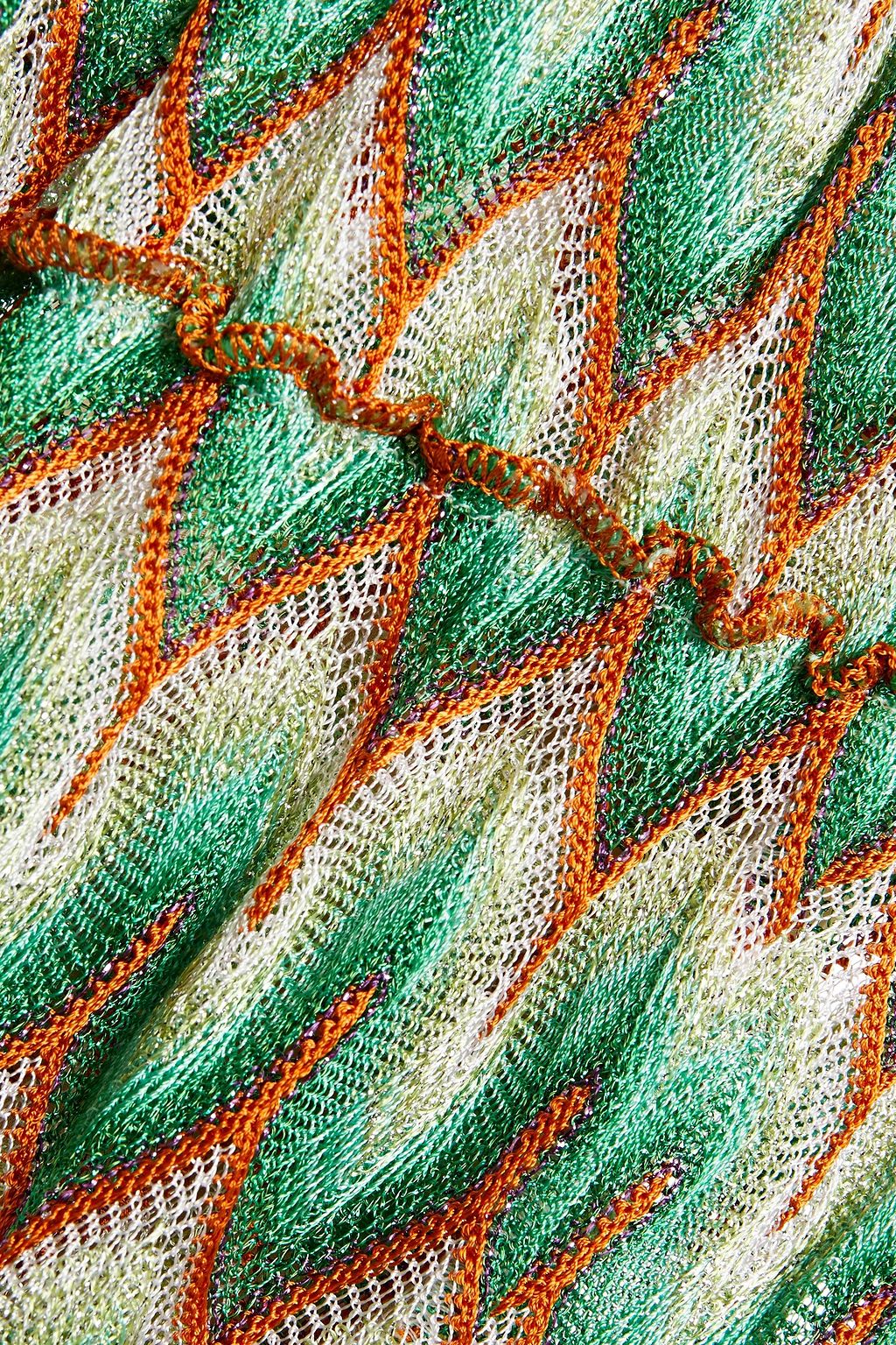 MISSONI Ruffled metallic crochet-knit mini dress