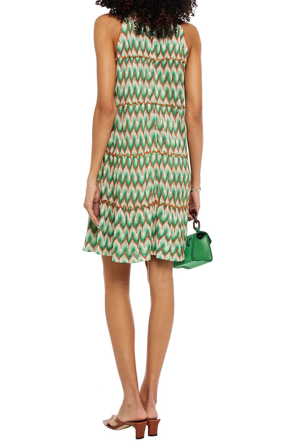 MISSONI Ruffled metallic crochet-knit mini dress