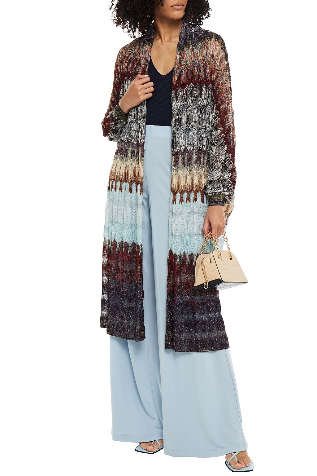 MISSONI Ruched metallic crochet-knit cardigan