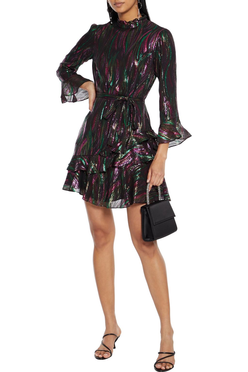 SALONI Marissa ruffled metallic silk-blend jacquard mini dress