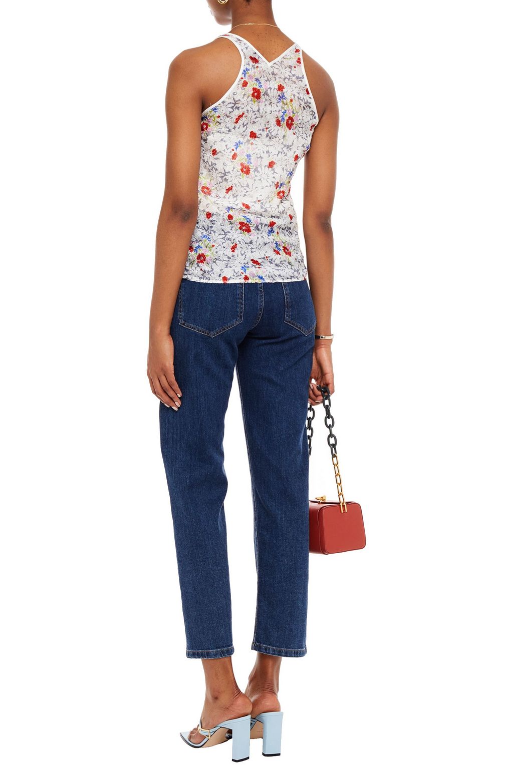MISSONI Metallic floral-print crochet-knit tank
