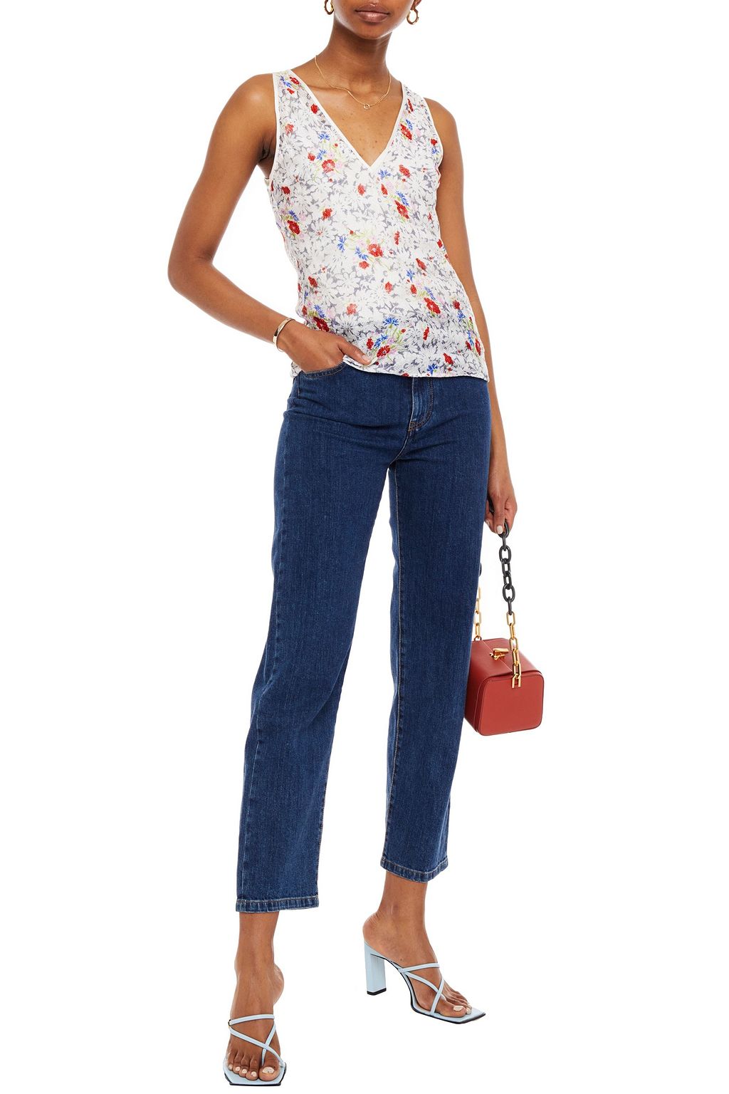 MISSONI Metallic floral-print crochet-knit tank