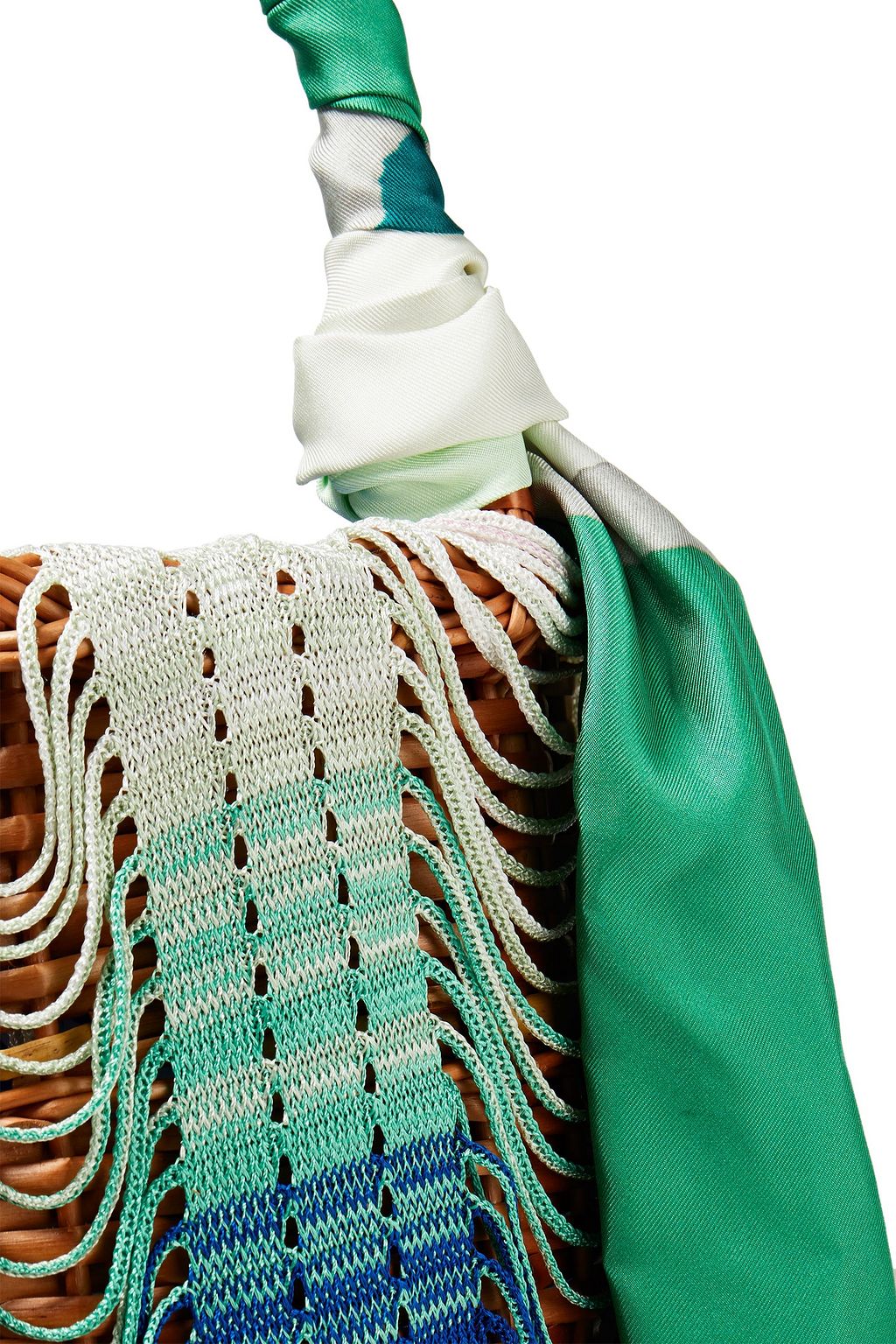 MISSONI Fringed crochet-knit and straw  bucket bag