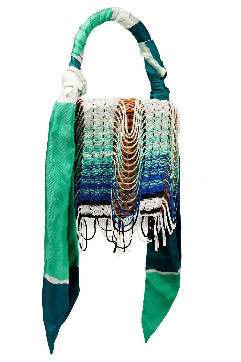 MISSONI Fringed crochet-knit and straw  bucket bag