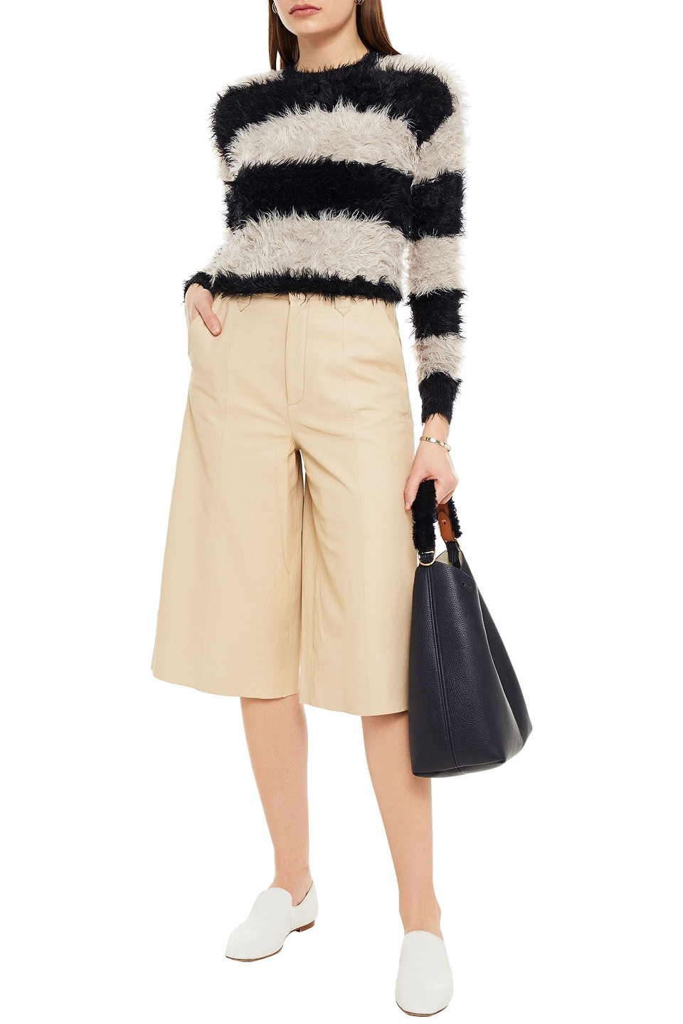 Autumn Cashmere Striped Brushed Knitted Sweater In Neutrals