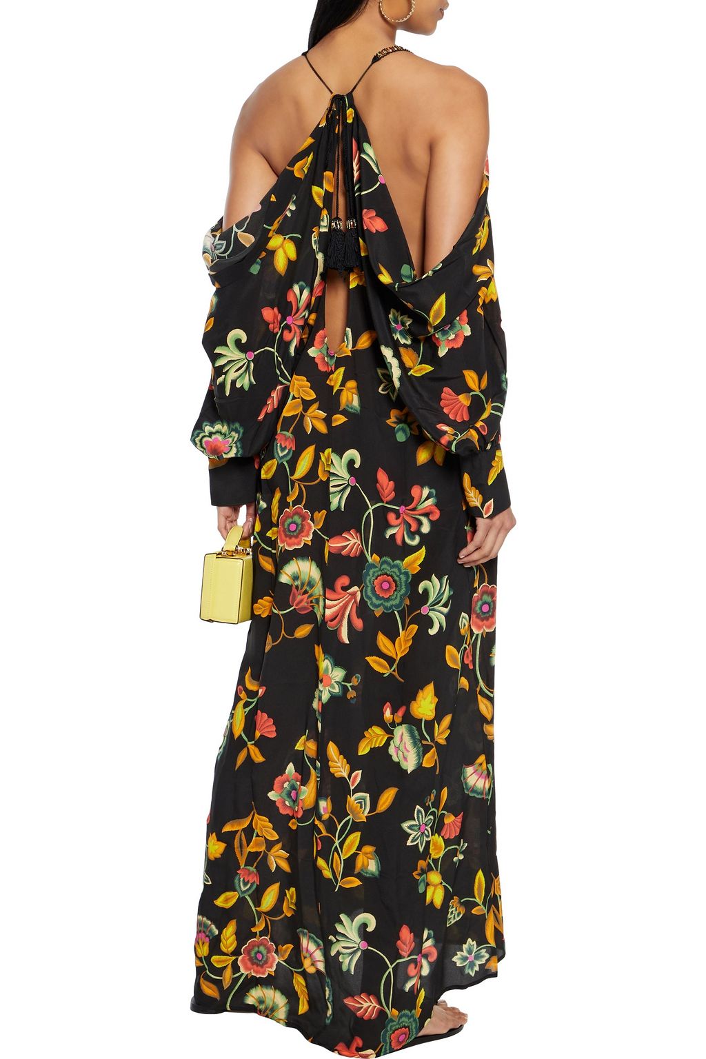 ANJUNA Luna cold-shoulder draped floral-print silk crepe de chine maxi dress