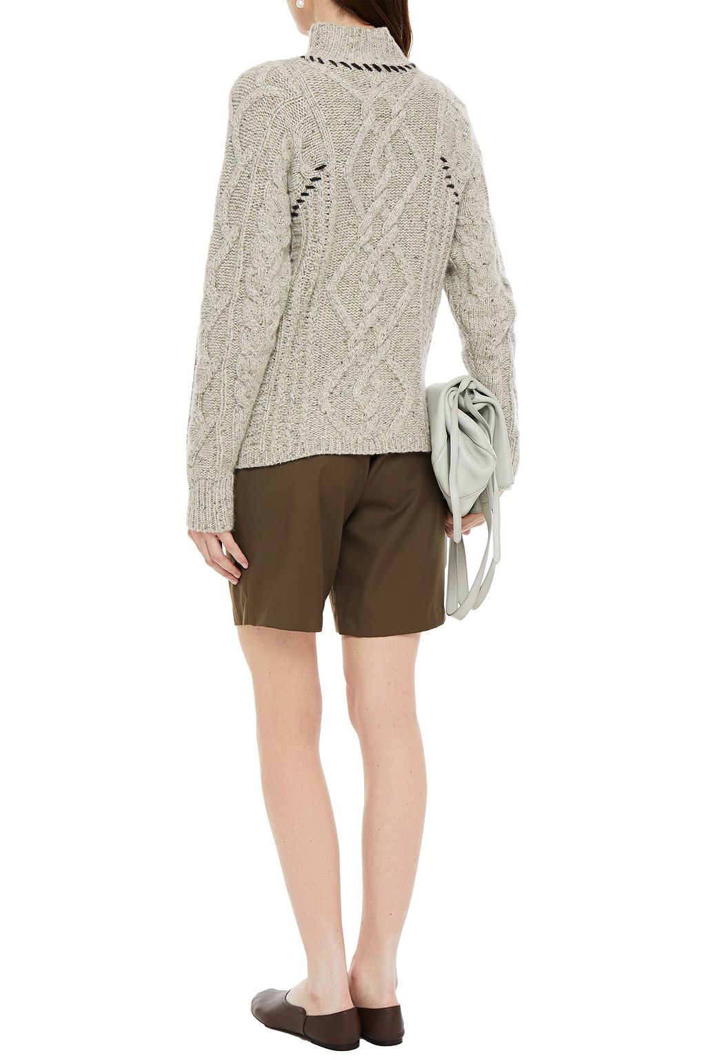 AUTUMN CASHMERE Whipstitched mélange cable-knit cashmere sweater