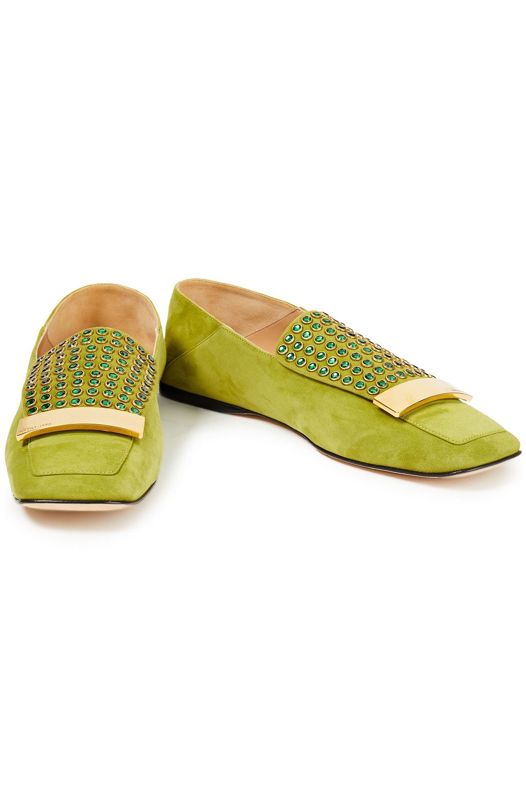 SERGIO ROSSI Collapsible-heel embellished suede loafers