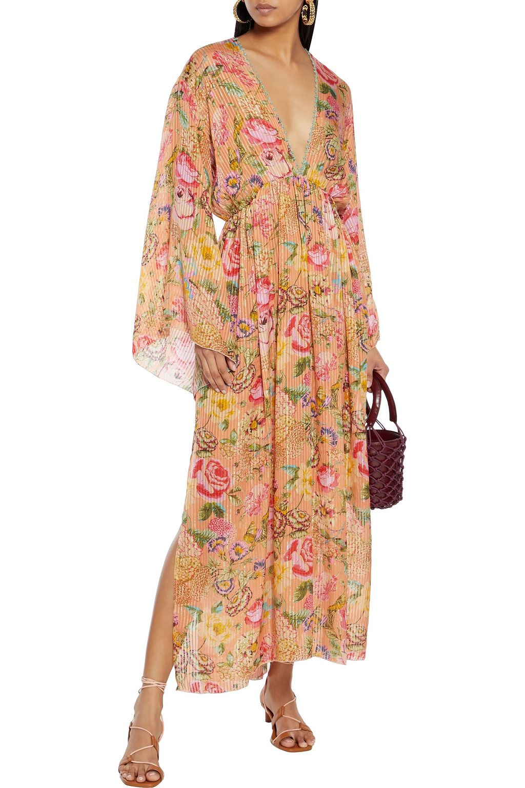 ANJUNA Renata floral-print burnout metallic silk-blend chiffon kaftan