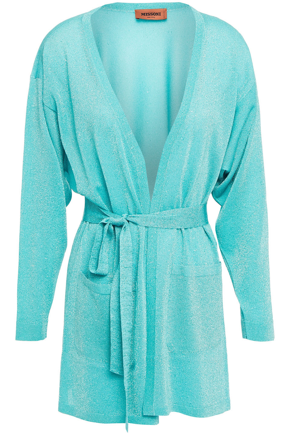 Missoni Woman Belted Metallic Crochet-knit Cardigan Turquoise Size 40