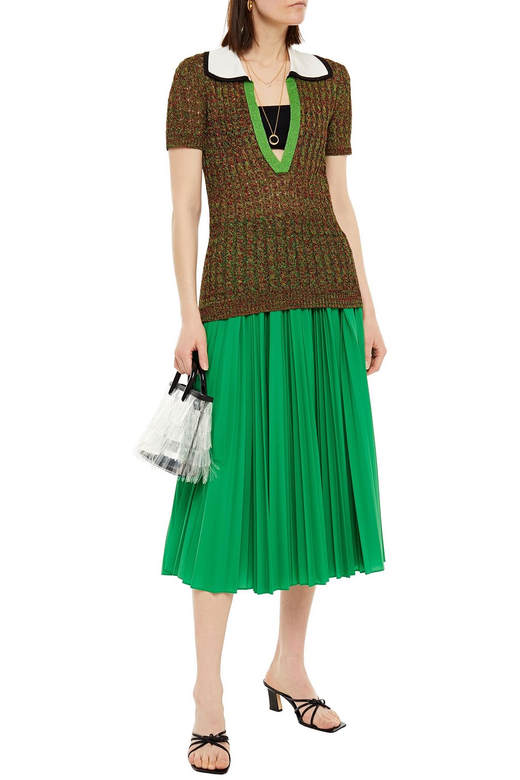 MISSONI Metallic cable-knit polo shirt