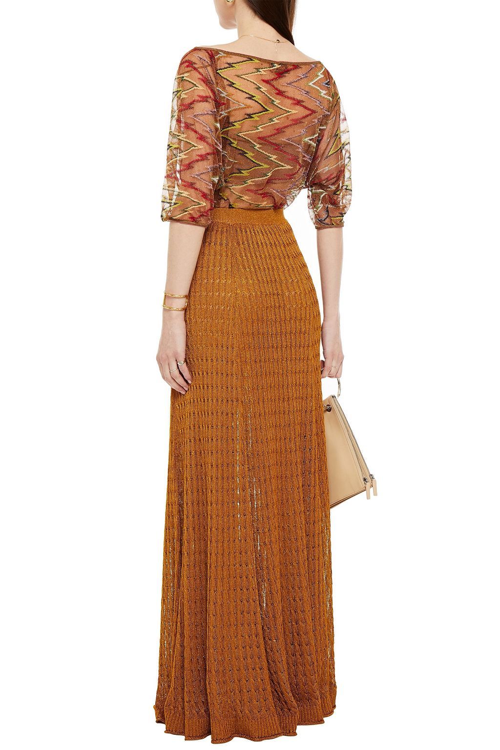 MISSONI Cold-shoulder metallic crochet-knit cupro-blend top