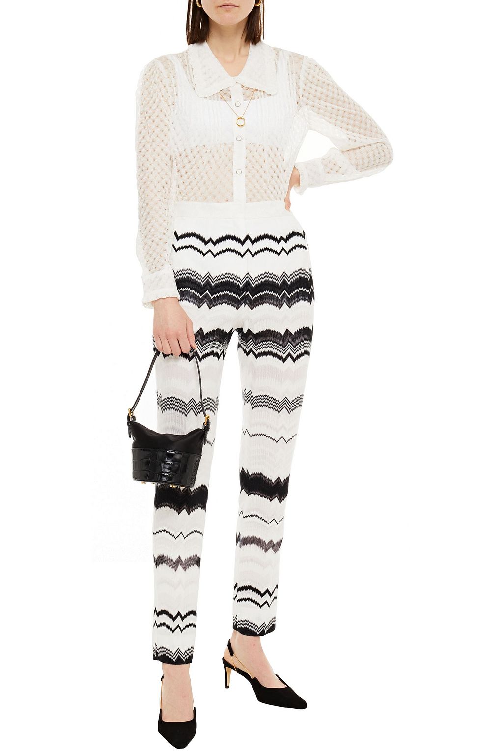 MISSONI Pintucked crochet-knit shirt