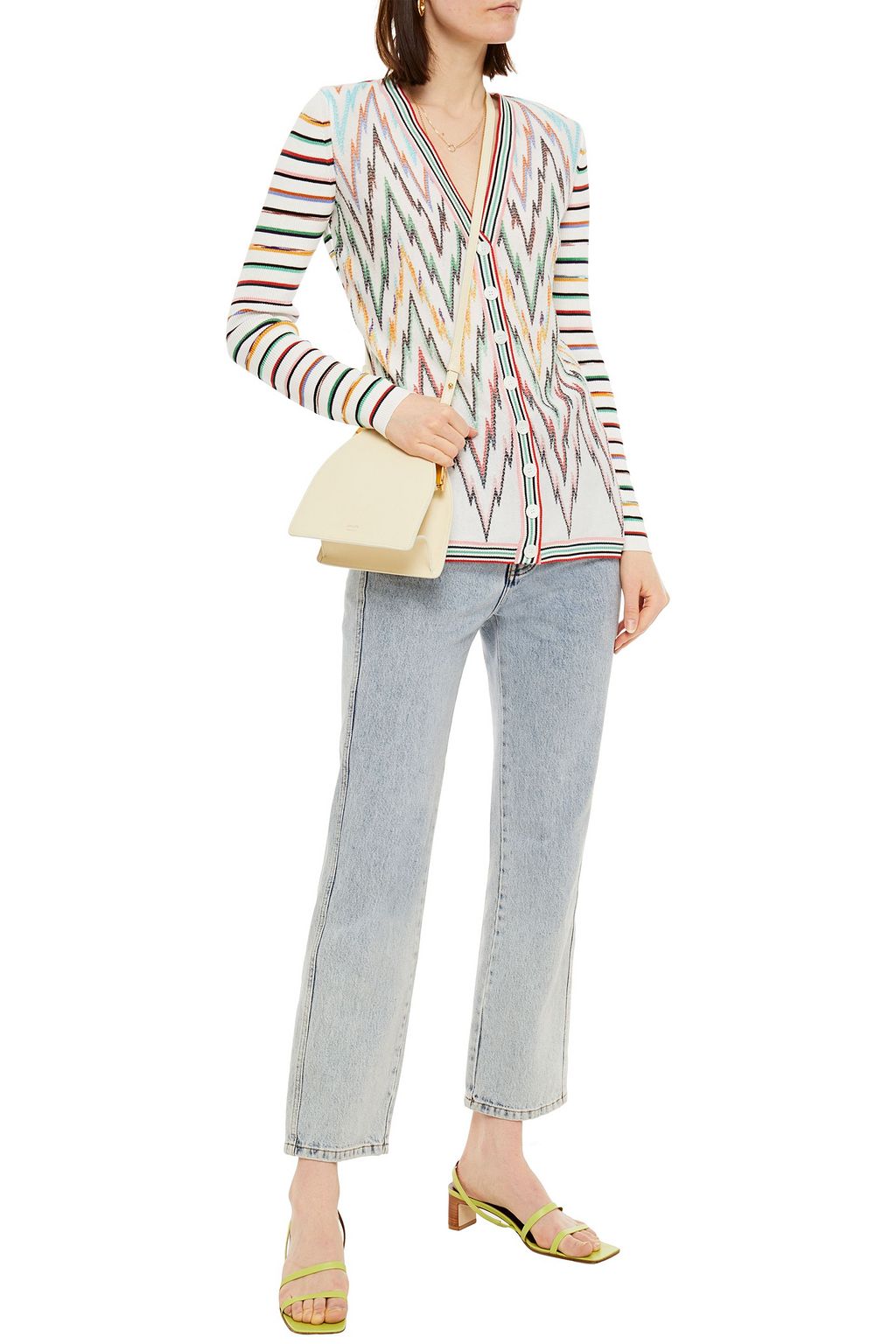 MISSONI Striped ribbed and crochet-knit cotton-blend cardigan