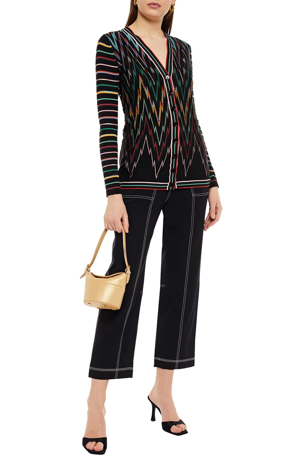 MISSONI Striped ribbed and crochet-knit cotton-blend cardigan