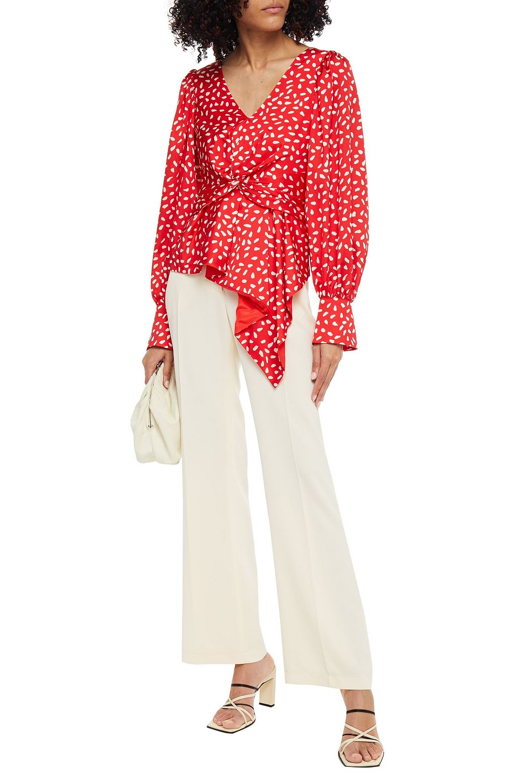 SELF-PORTRAIT Twisted printed satin top
